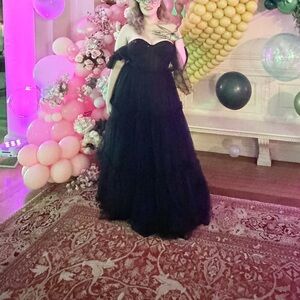 GLS Collective Black Strapless Tiered Gown